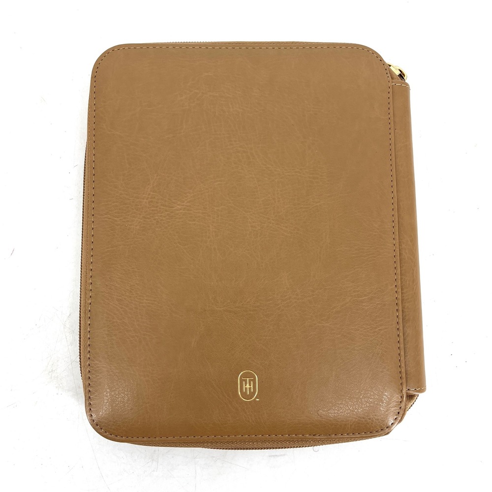 Tommy Hilfiger 7x9 Tan Leather Organizer Folio Portfolio Zippered Case Brown